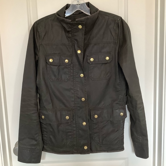 J Crew Utility Jacket Womens XS Twill Brown Pockets Snaps Zip Cotton - Picture 2 of 8
